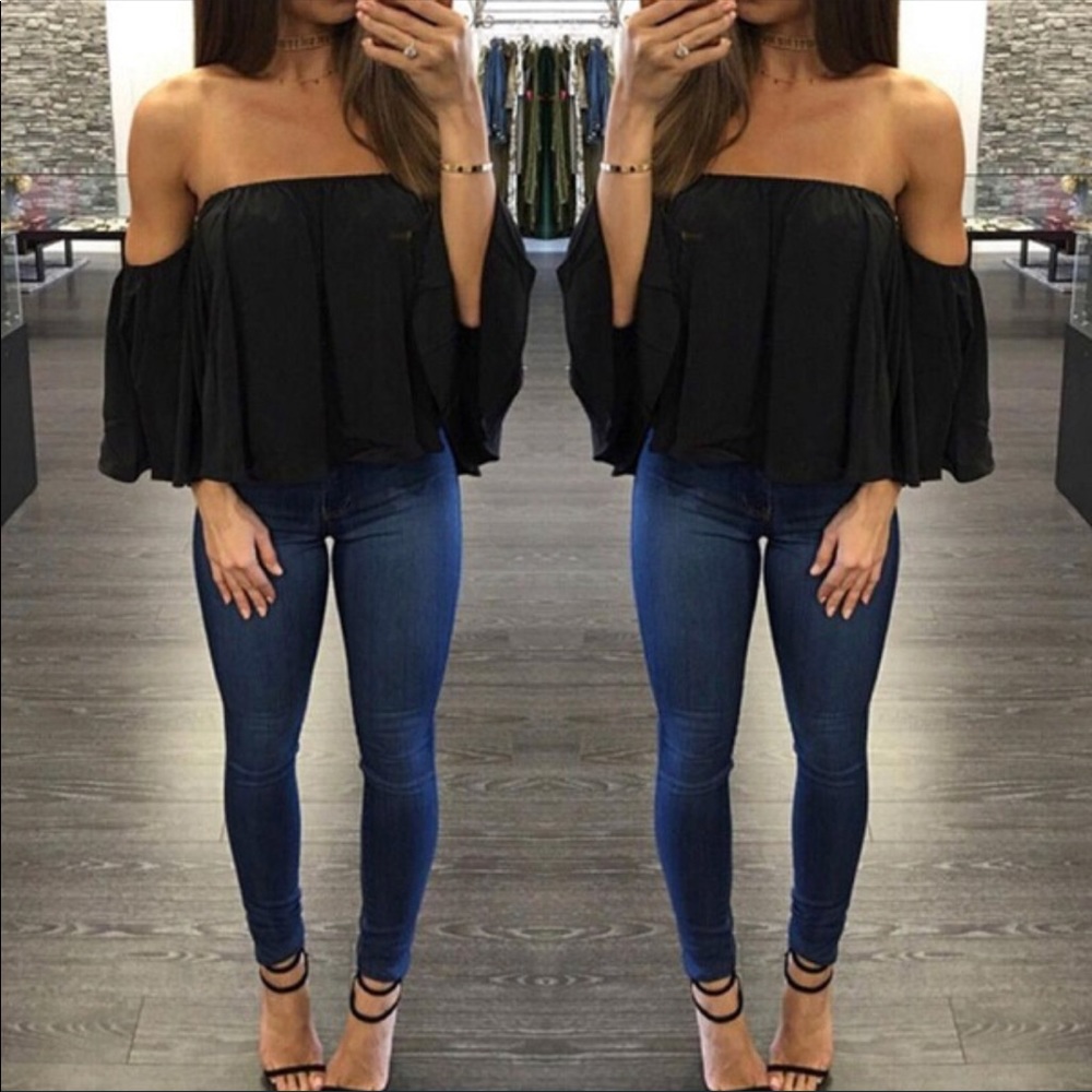 Black off the shoulder top